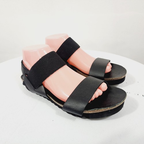 Cordani Calzature Luna Black Leather Cork Wedge Sandal Spain Women's Size 8.5 US