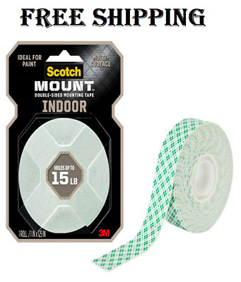 Scotch-Mount Indoor Double-Sided Mounting White Tape, 1 in x 125 in (10.4 ft)...