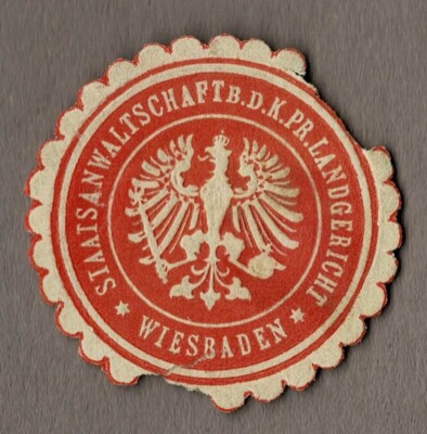 Siegelmarke Preußen: STAATSANWALTSCHAFT B. D. K. PR. LANDGERICHT WIESBADEN