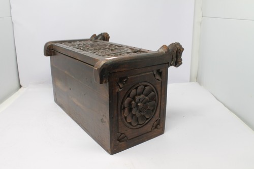Antique Old Wooden Elephant Fighting Carved Storage Multi Purpose Use Box NH6805 - Picture 7 of 12