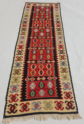 Vintage Traditioneller Handgefertigter Türkischer Kelim Teppich für Wohnkultur 286x98cm