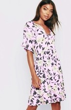 Boohoo floral dress UK 10 womens frill hem summer TALL party