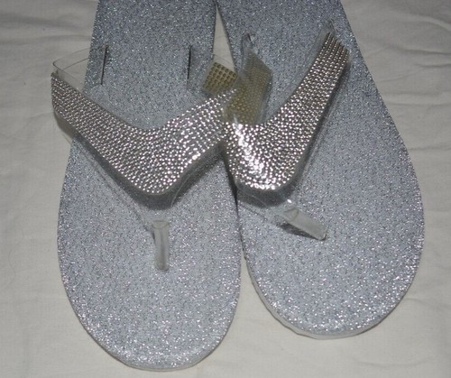 Ladies Shoes Thongs Sandals Silver Diamonte Glitter Clear Strap Size 7-8 Eu 39 - Picture 9 of 9