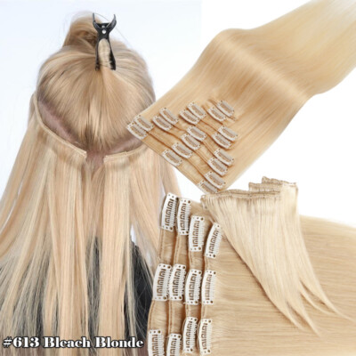 100% Remy Human Echthaar Clip In Haar Extensions REMI Haarverlängerung 8 Tressen