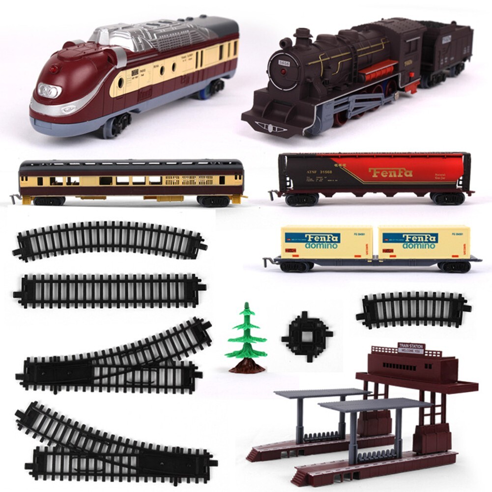 Model Railroads Simulation Rail Track Carriages Classic Train Set Vehicle Toy