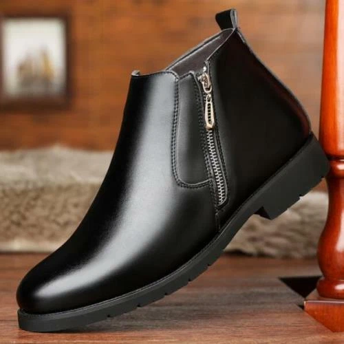 Mens Winter Real Leather Fur Lined Snow Boots Zip High Top