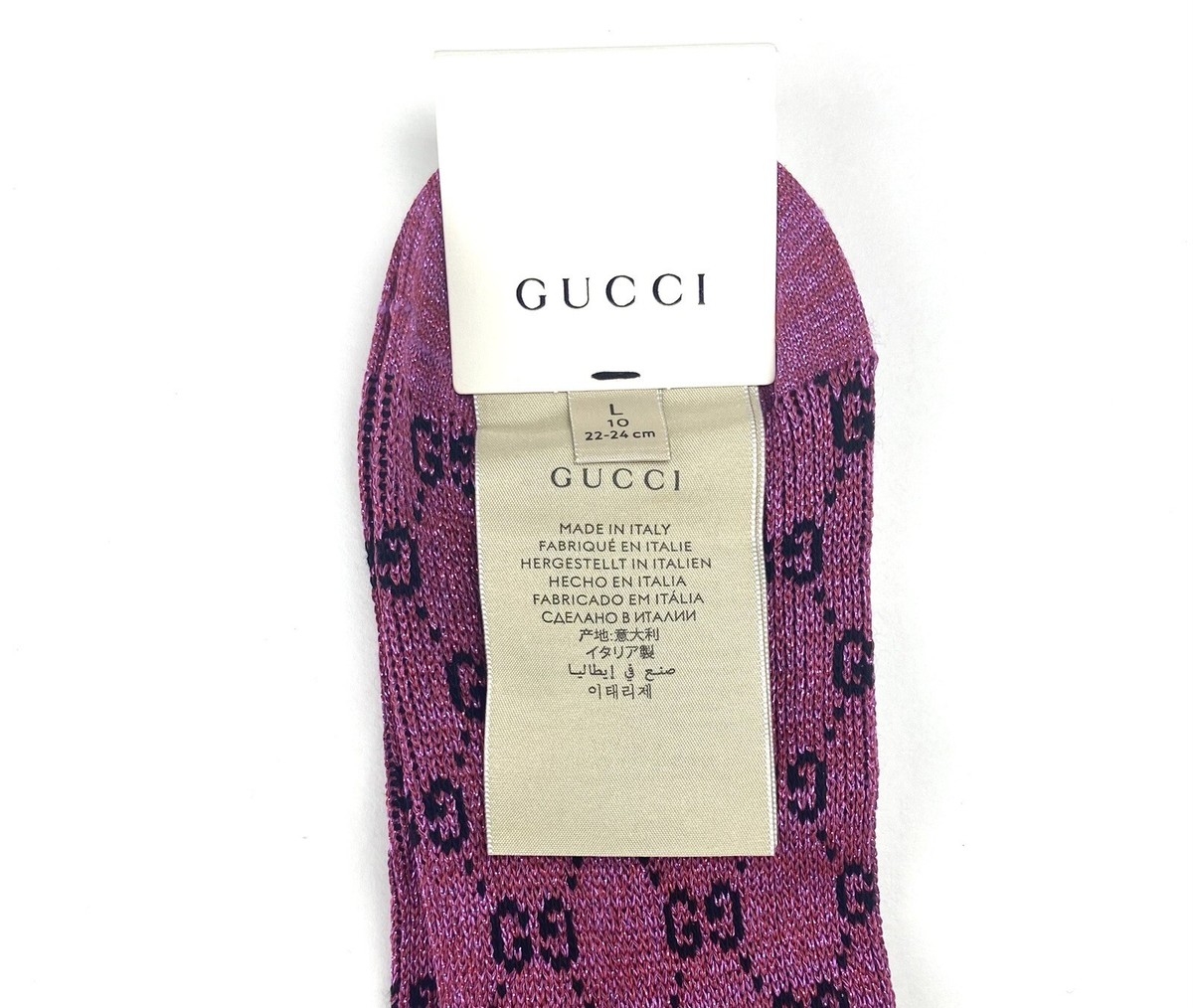 Gucci #701739 GG Shiny Lame' New Argent Fuchsia Socks, Size Gucci #701739 GG Shiny Lame' New Argent Fuchsia Socks, Size