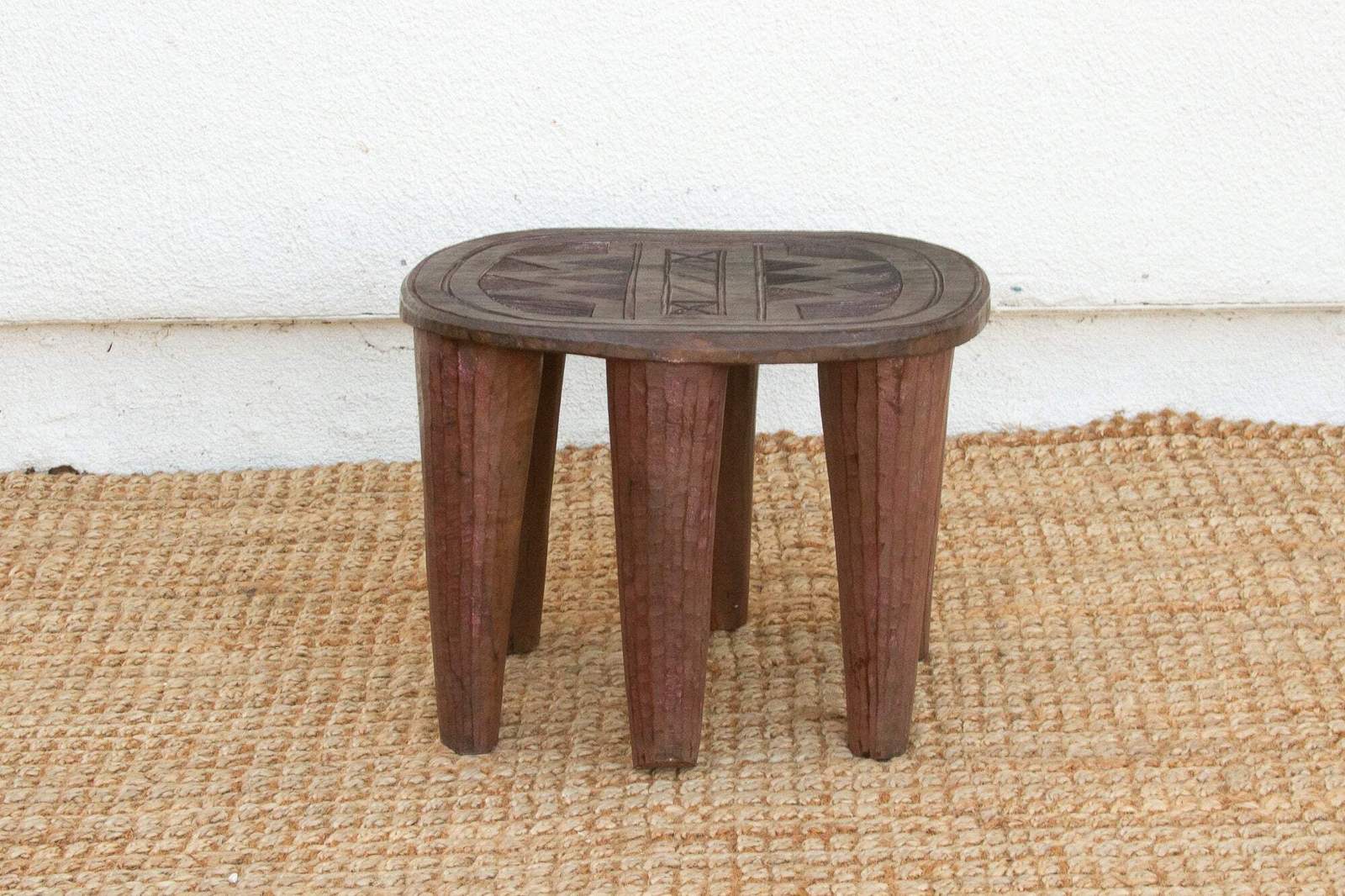 Rustic Carved Cabin Round Small Table