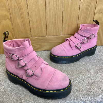 Dr Martens Devon Lazy Oaf Buckle Pink Heart Quad Platform