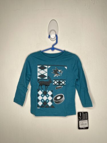 Chemise de Noël des requins de San Jose pour tout-petits garçons taille 2T bleue à manches longues hockey - Photo 1 sur 4