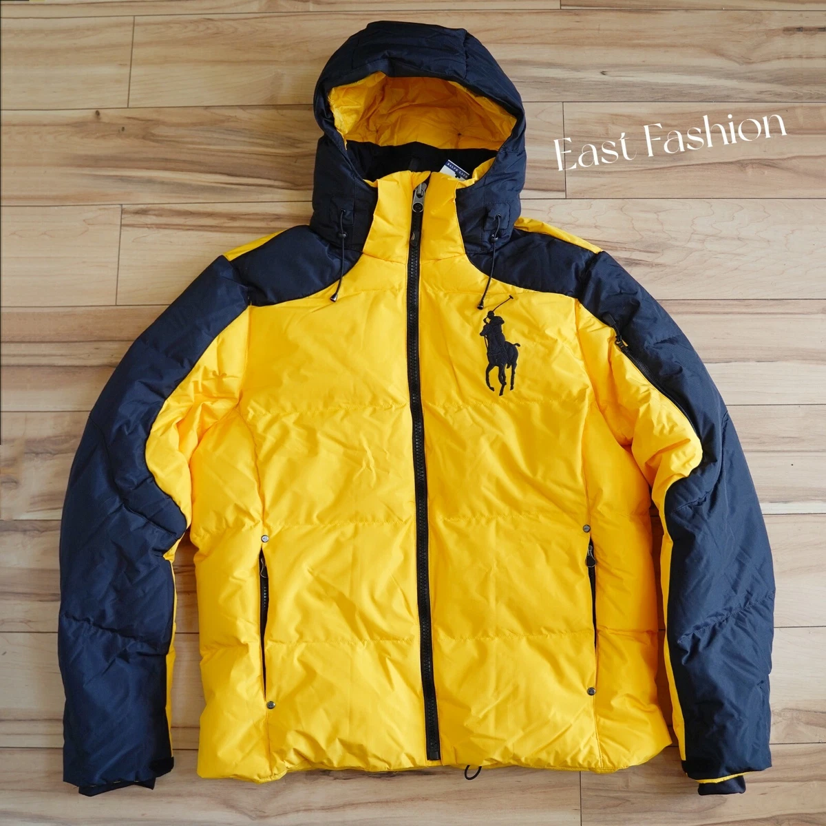 NWT Polo Ralph Lauren Big Pony Men’s Hooded Down Puffer Jacket Coat Yellow  Black