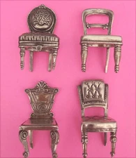 Doll House Chairs Pewter Vintage Early American Style 4 Chairs 1996