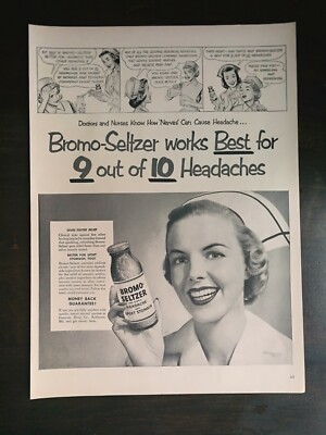 Vintage 1953 Bromo-Seltzer Headaches & Upset Stomach Full Page Original Ad 1221