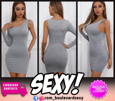 💎 Club Mode Robe moulante 💎 unicolore Asymétrique à une Manche