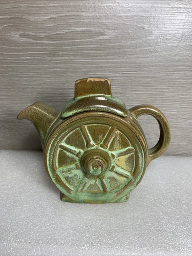 Vintage Frankoma Wagon Wheel Creamer Mini Teapot 94J Western Cowboy