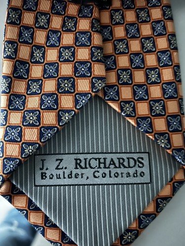 JZ Richards Mens Classic Tie 3.75 Orange/ Blue100% Silk Geometric Necktie NICE!! - Picture 2 of 4