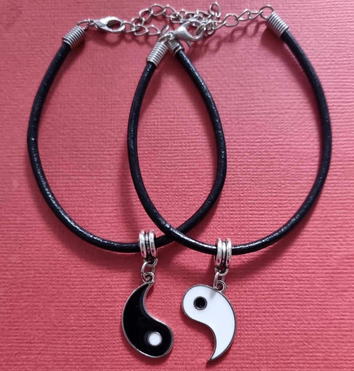 Yin Yang Bracelets 2 Leather Heart Share Friends Couple Ying Black