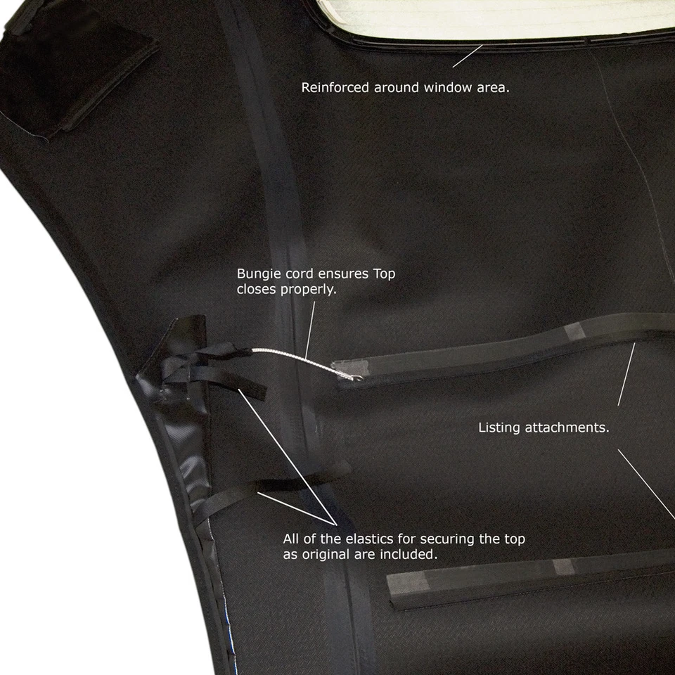 VW Beetle 2003-2010 Convertible Top in Black Cloth with Glass Window - Power - Image 4 of 4