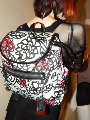 COACH Poppy Daisy Floral Graffiti Black/ White Backpack Bag 