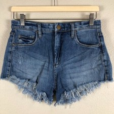 Blank NYC Shorts Women 27 Blue Stretch Denim Cut Offs Distressed Raw Hem Travel