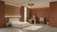 Beiges Schlafzimmer-Set Bett Kommode Frisiertisch Nachttische Modern