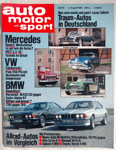 automotorsport 16/84: 4x4-Vergleich, BMW 635, MERCEDES 190 2.3-16, Pikes-Peak
