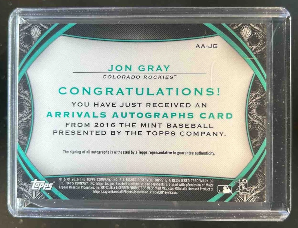 2016 Topps The Mint Jon Gray Arrivals Auto RC Green Rookie #7/10 Rockies - Image 2 of 2