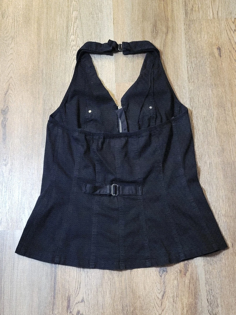 Tripp NYC Halter Top Womens Sz 2 Zip Front Adjustable Neck Waist Studded Goth
