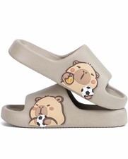 Women  s.men  sBrown Cartoon Bear Graphic Slide Slippers Open Toe Flat Size 6.5/10