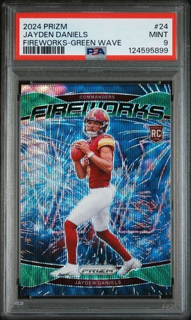 2024 Panini Prizm Fireworks Jayden Daniels #24 Green Wave Prizm (RC) PSA 9 MINT