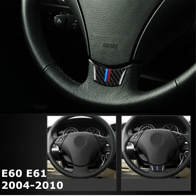 Pegatina de cubierta de embellecedor de volante de fibra de carbono para BMW E60 serie 5 2004-2010 Foto 2 de 4