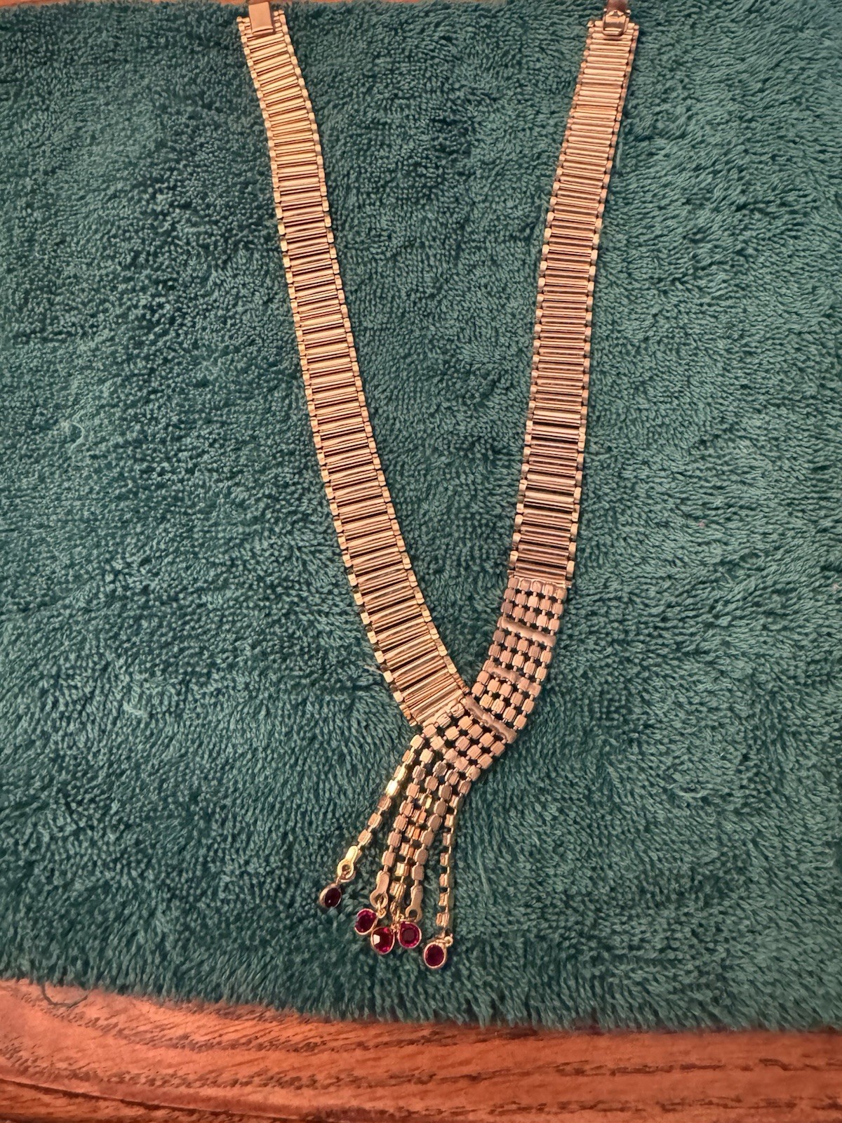 Gold Ruby And Diamond Like Statement Necklace - image 6