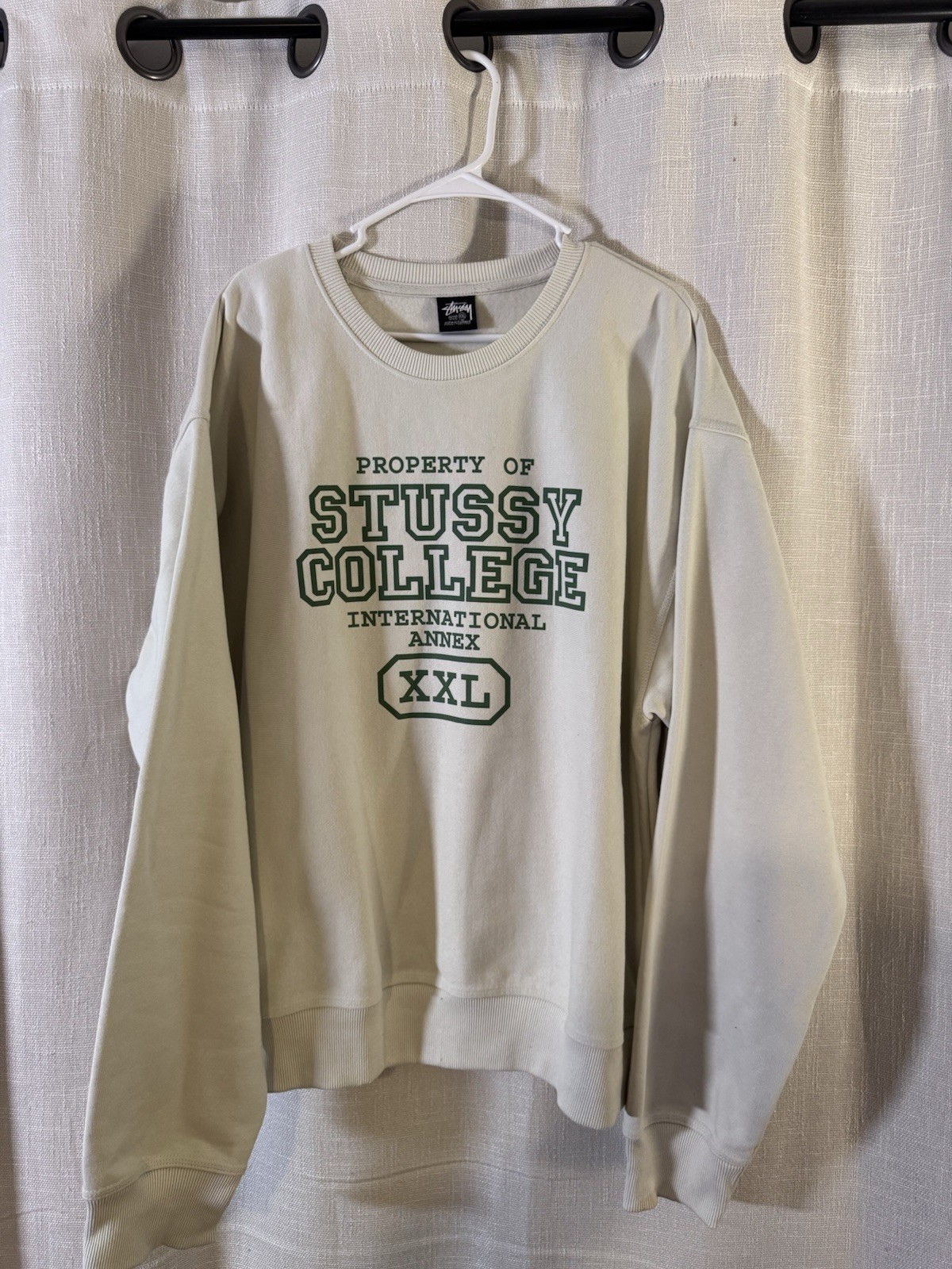 Stussy College International XXL Beige Fleece Crewneck Pullover Sweatshirt