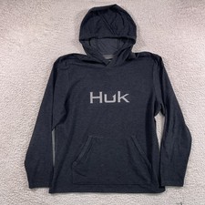 Huk Hoodie Mens Medium Gray Heathered Stretch Fishing Tidal Pullover Performance