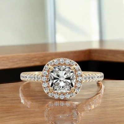 Verlobungsring 1,40 ct IGI Lab Created Cushion Diamond 18k Gelbgold E F VVS2