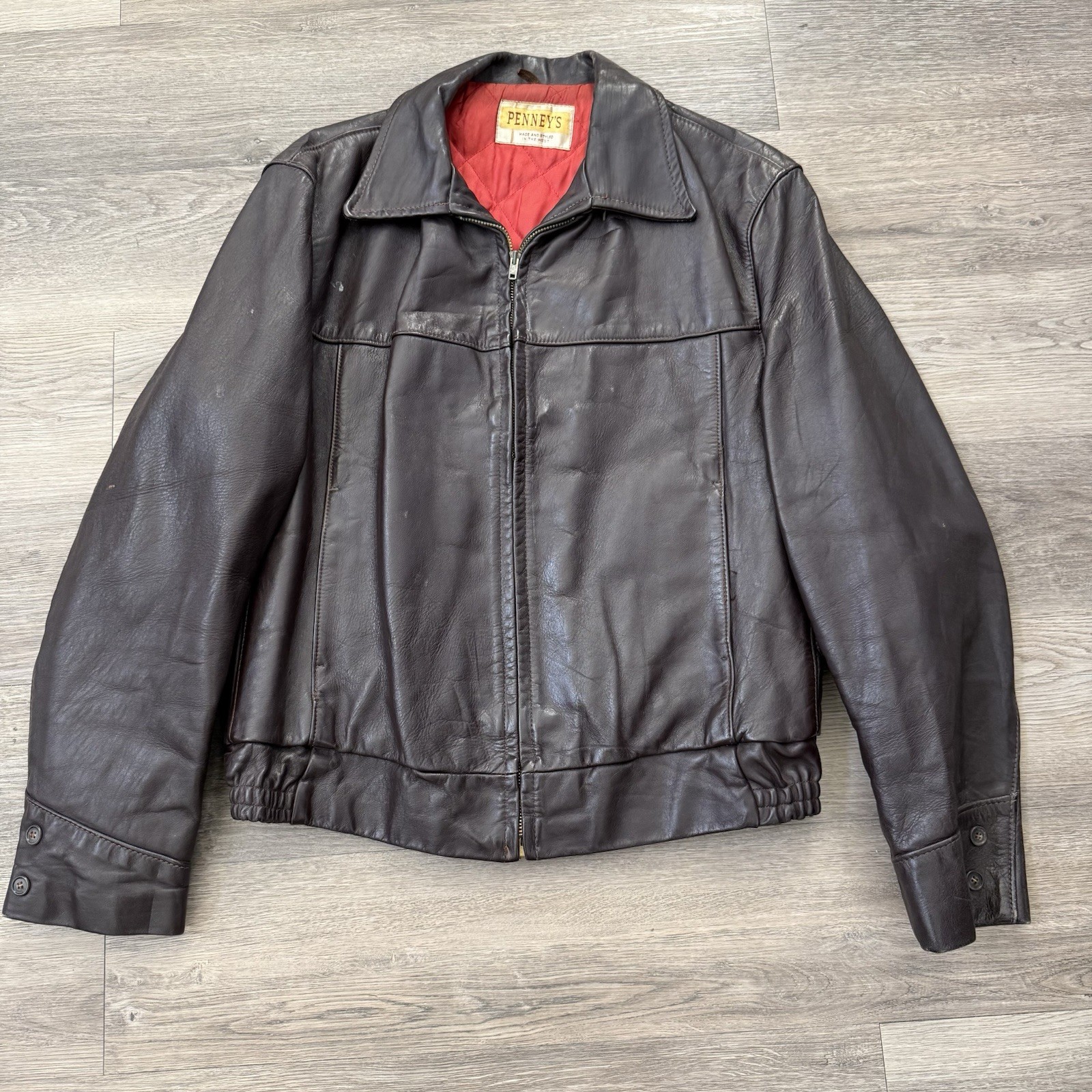 Vintage 1950's Brown Leather Motorcycle Pennys Leather Jacket