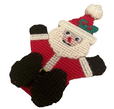 Vtg Christmas Ornament Santa Hand Made Needlepoint Grannycore
