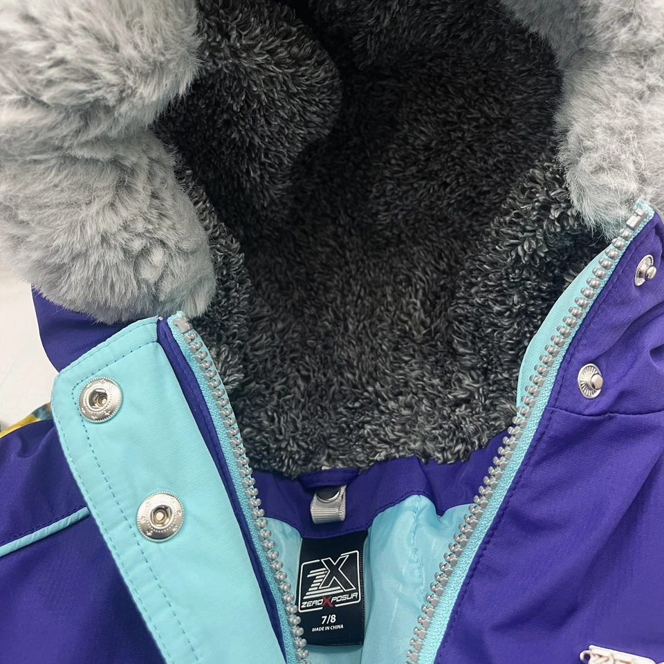 ZeroXposure зимнее пальто лыж куртка девочек размер 7/8 фиолетовый серый с подкладкой с капюшоном парка - Изображение 4 из 4