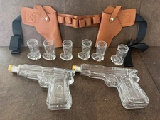 The Wine Savant Pistol Holster Decanter Set & 6 Cowboy Boot Shot Glasses Unique
