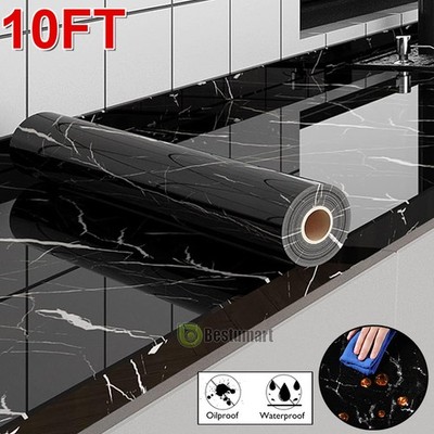 Black Marble Wallpaper,23.6''x118'' Peel and Stick Wallpaper, Waterproof oil-proof