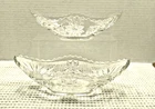 2Vtg Anchor Hocking Precut Glass Relish/Banana Split Boat Starburst  9" Dishes