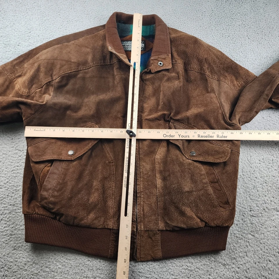 Chaqueta de bombardero Members Only para hombre 46 Lg gamuza marrón franela forrada cremallera Y2K años 80  Foto 3 de 4