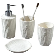 Bathroom Set, 4 PCS Modern Stone Look Bathroom Accessory Set with Hand Soap D...