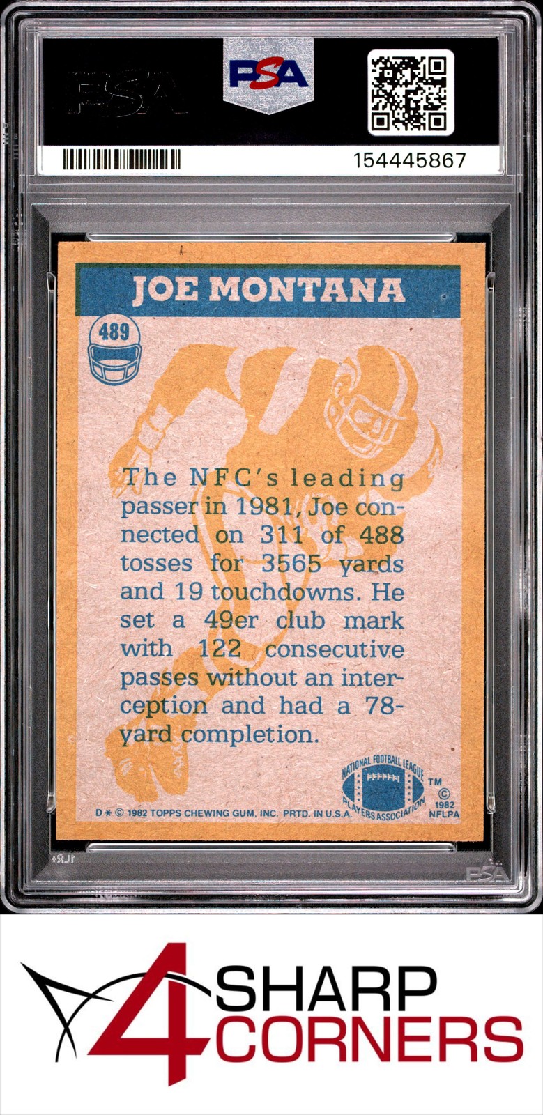 1982 TOPPS IN ACTION #489 JOE MONTANA 49ERS HOF PSA 9 view 2