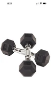 Rubber Encased Hex Dumbbells Pair 15 lbs Non-Slip Grip Strength Training Fitness