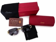 Cartier Big C Diamond Cut Dark Grey Frameless Lens Gold Frame