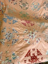 Large VTG Hand Made Pink Quilt Comforter Bedspread Twin Size Colorful 87  x73  