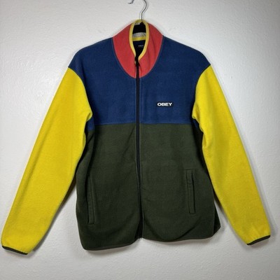Obey Worldwide Colorblock Fleece Jacket Men's Size M Full Zip Retro 90s Style