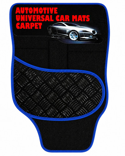 Universal Car Floor Mats Heavy Duty Anti-Slip Front & Rear Set Blue Edge Mat