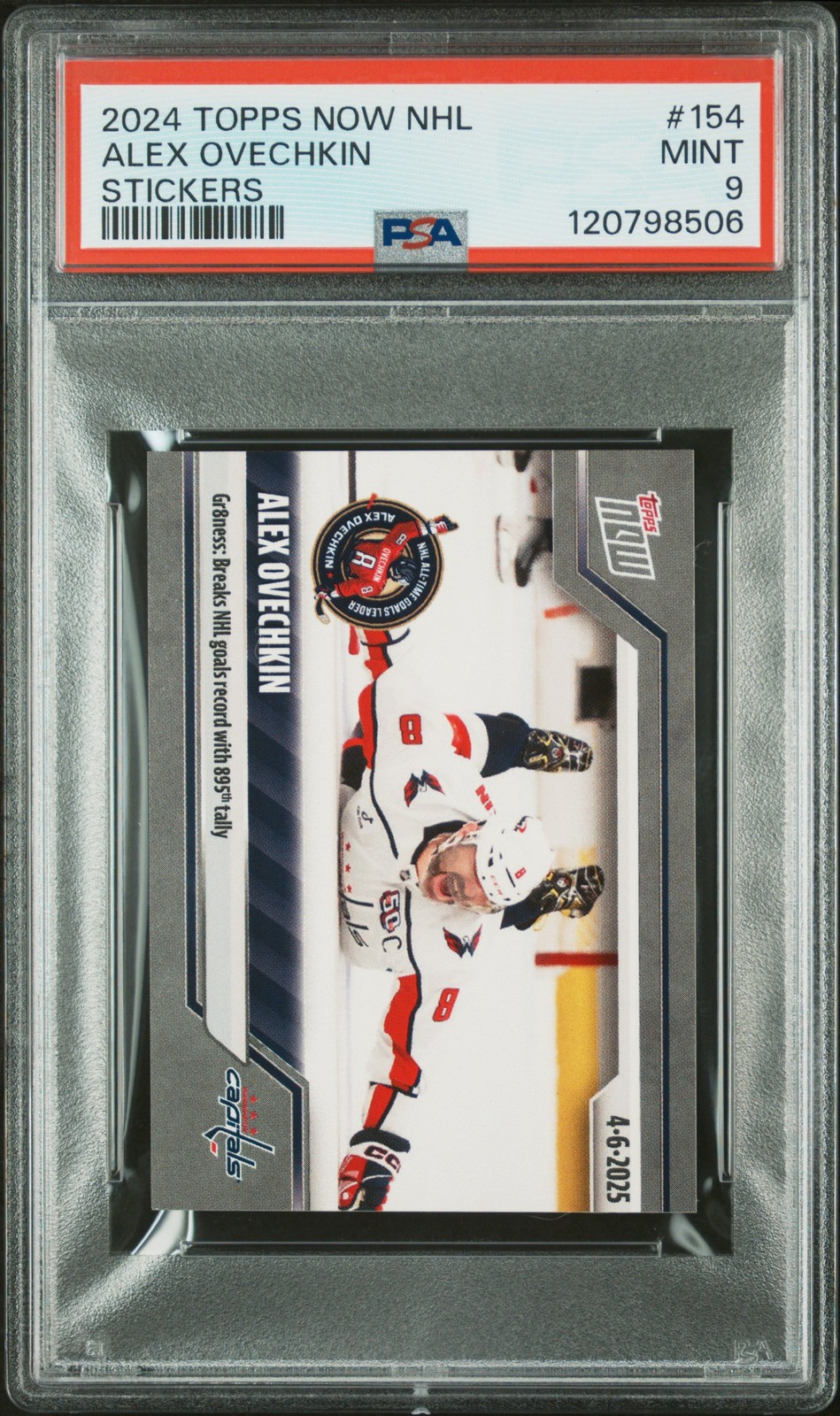 2024 TOPPS NOW NHL STICKERS #154 ALEX OVECHKIN PSA 9
